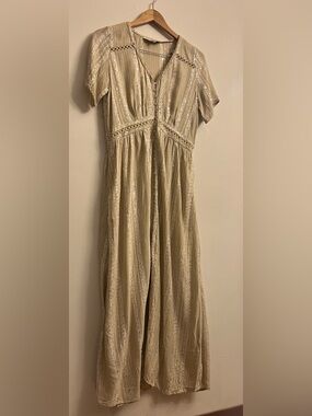 Label Ritu Kumar Cream Sequin Boho Maxi Dress Empire Waist Size MEDIUM
